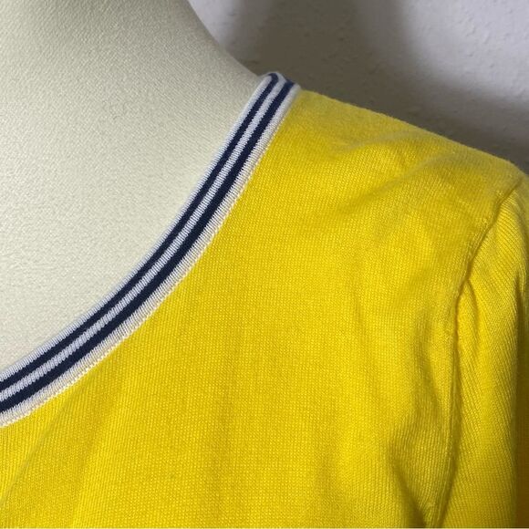 NWOT Talbots Yellow Cotton Button Front Cardigan W/ Nautical Trim Women's Size L - Picture 15 of 16